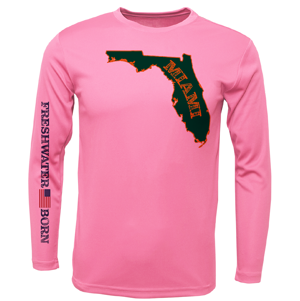 Saltwater Born Miami Orange and Green Freshwater Born Girl's Long Sleeve UPF 50+ Dry-Fit Shirt