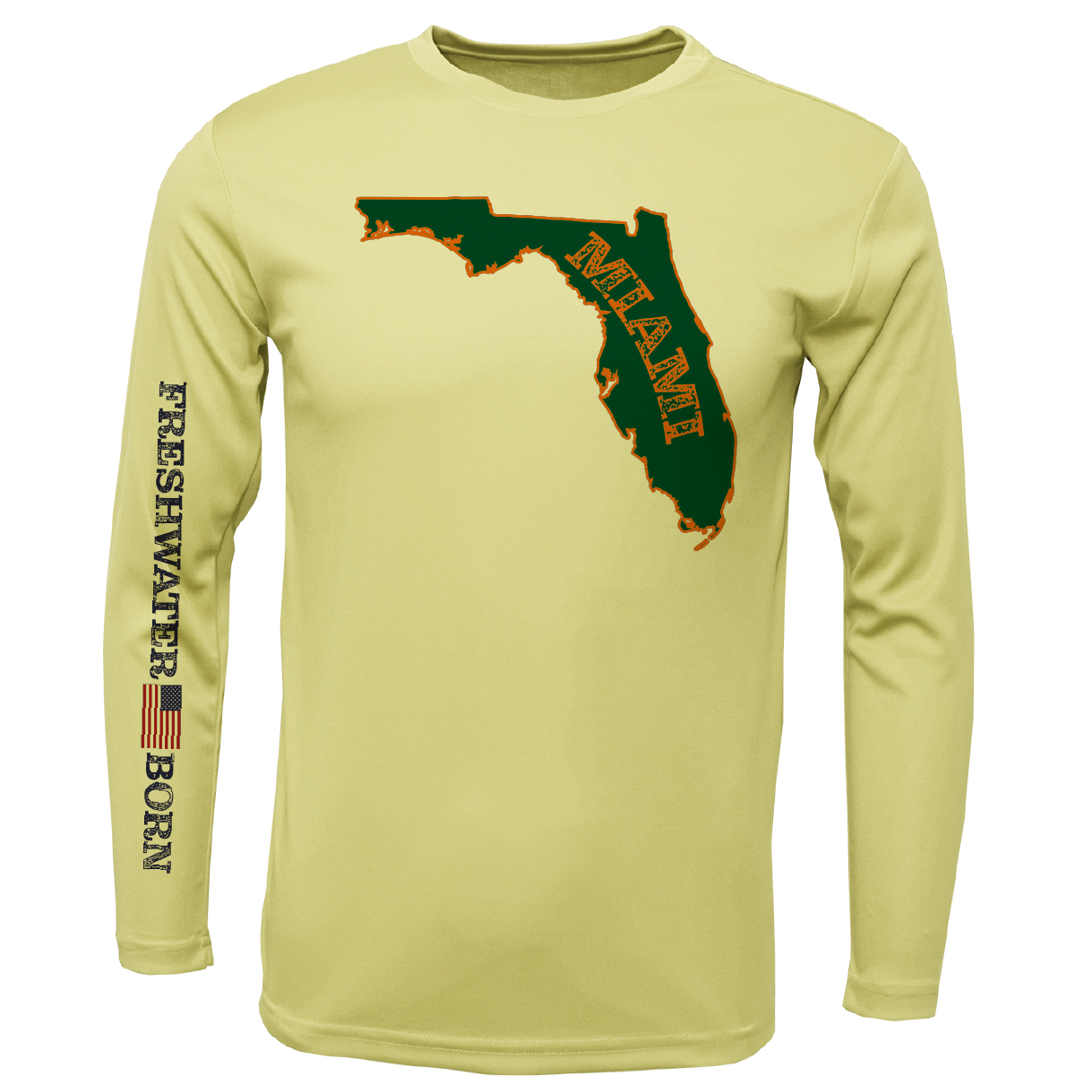 Saltwater Born Miami Orange and Green Freshwater Born Men's Long Sleeve UPF 50+ Dry-Fit Shirt