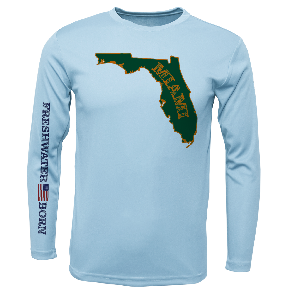 Saltwater Born Miami Orange and Green Freshwater Born Girl's Long Sleeve UPF 50+ Dry-Fit Shirt