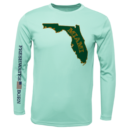Saltwater Born Miami Orange and Green Freshwater Born Girl's Long Sleeve UPF 50+ Dry-Fit Shirt