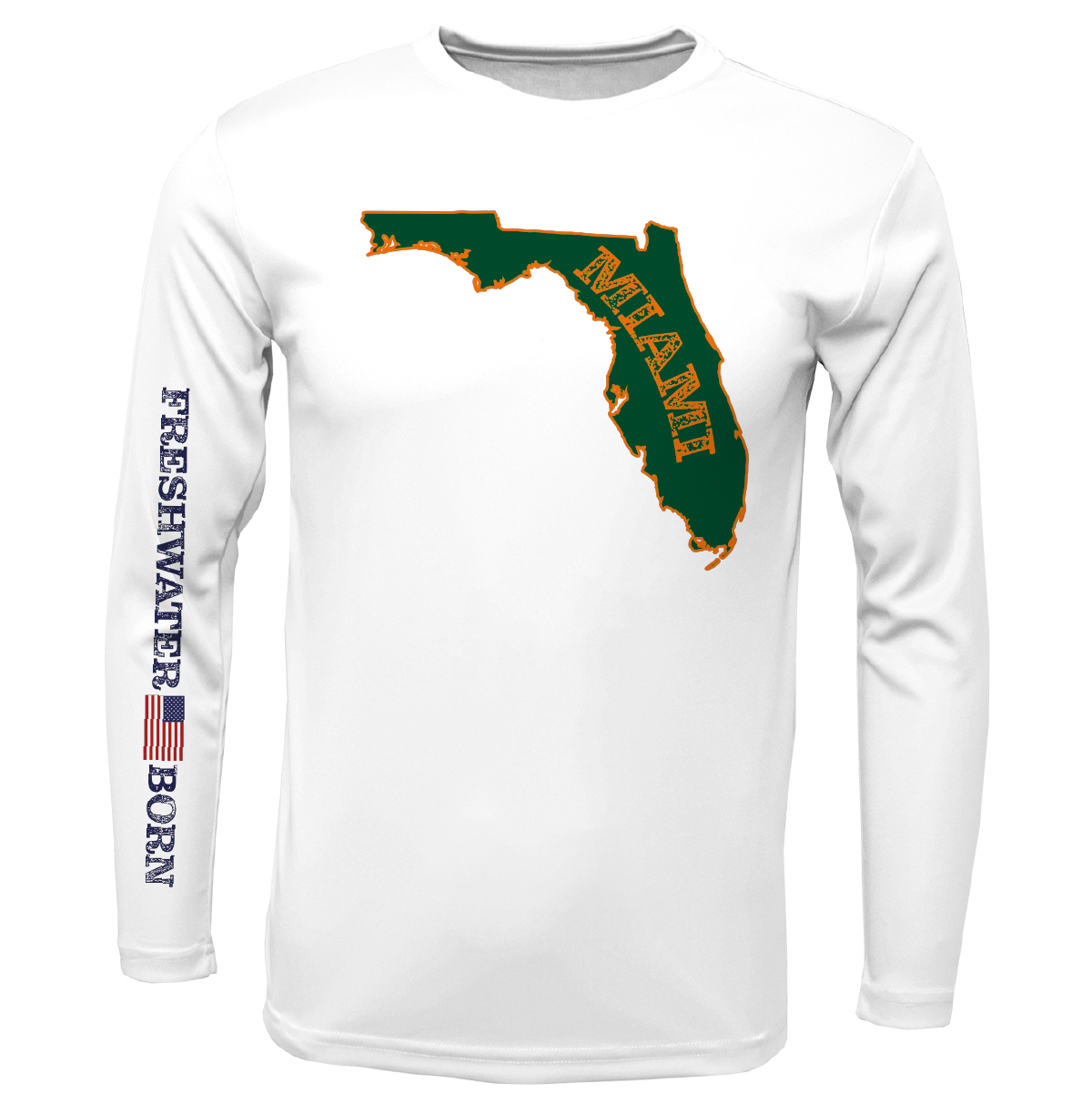 Saltwater Born Miami Orange and Green Freshwater Born Boy's Long Sleeve UPF 50+ Dry-Fit Shirt