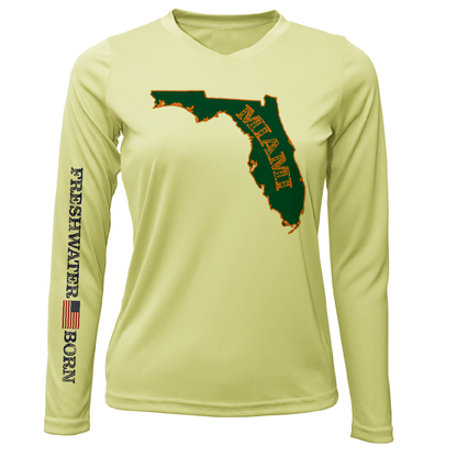 Saltwater Born Miami Orange and Green Freshwater Born Women's Long Sleeve UPF 50+ Dry-Fit Shirt