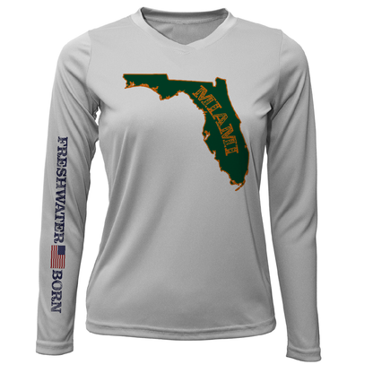 Saltwater Born Miami Orange and Green Freshwater Born Women's Long Sleeve UPF 50+ Dry-Fit Shirt