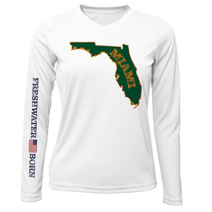 Saltwater Born Miami Orange and Green Freshwater Born Women's Long Sleeve UPF 50+ Dry-Fit Shirt