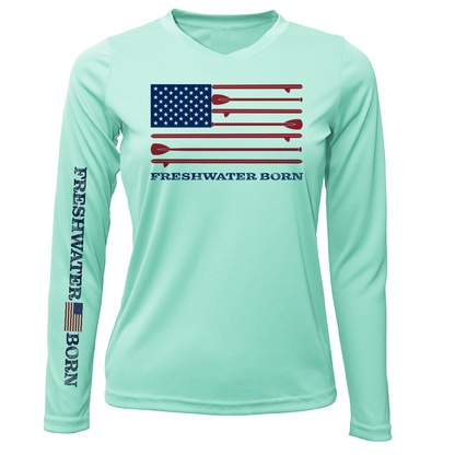 Saltwater Born Michigan Freshwater Born SUP Flag Women's Long Sleeve UPF 50+ Dry-Fit Shirt