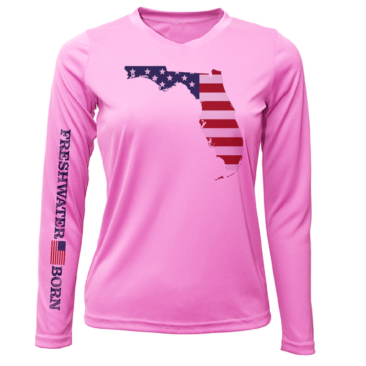 Saltwater Born State of Florida USA Freshwater Born Women's Long Sleeve UPF 50+ Dry-Fit Shirt