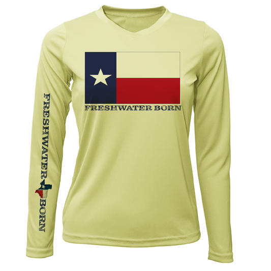 Saltwater Born Texas Flag Freshwater Born Women's Long Sleeve UPF 50+ Dry-Fit shirt