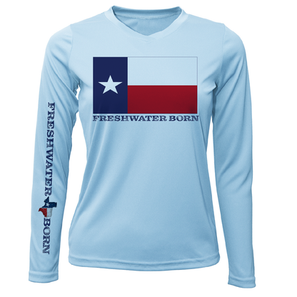 Saltwater Born Texas Flag Freshwater Born Women's Long Sleeve UPF 50+ Dry-Fit shirt