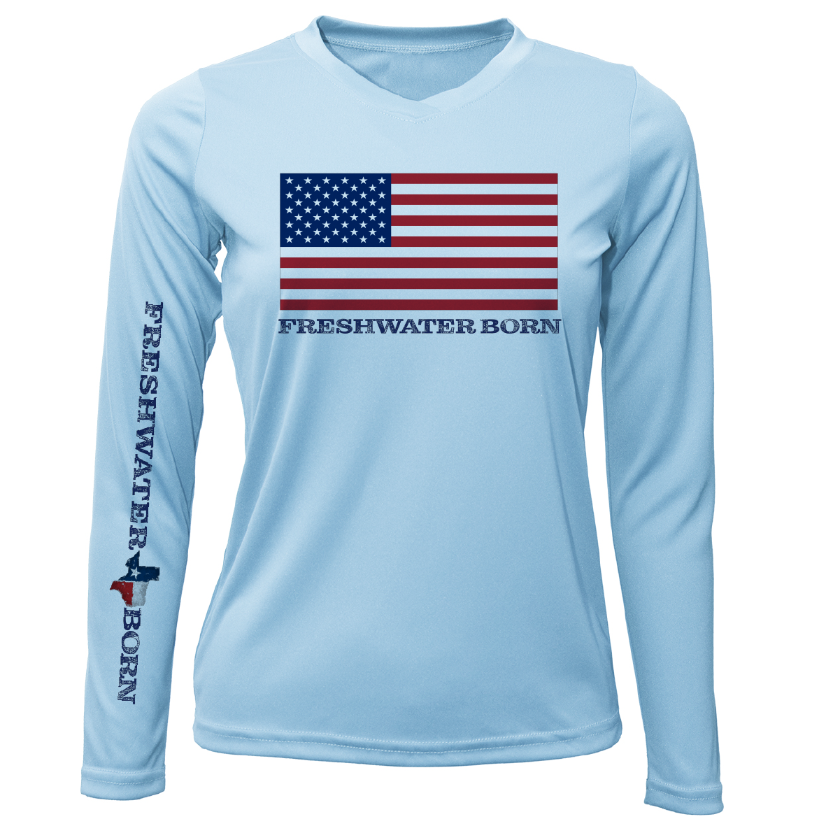 Saltwater Born Texas USA Freshwater Born Women's Long Sleeve UPF 50+ Dry-Fit Shirt