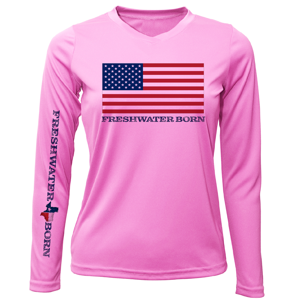 Saltwater Born Texas USA Freshwater Born Women's Long Sleeve UPF 50+ Dry-Fit Shirt