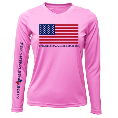 Saltwater Born Texas USA Freshwater Born Women's Long Sleeve UPF 50+ Dry-Fit Shirt