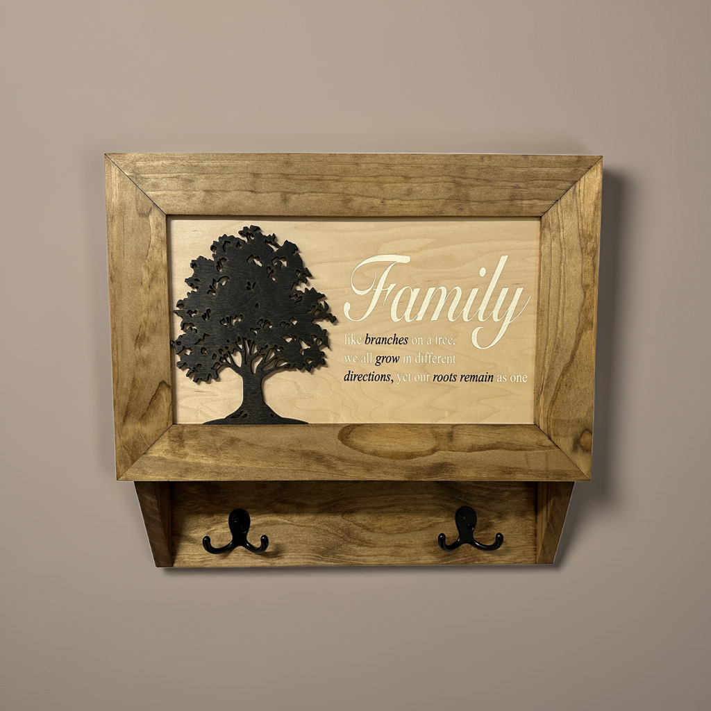 Bellewood Designs - Family Tree Gun Safe Coat Rack - Handcrafted Wooden Gun Cabinets - Gun Shelf Hidden Storage for Rifles, Shotguns, & Handguns - Quick Access Hidden Wall Safe
