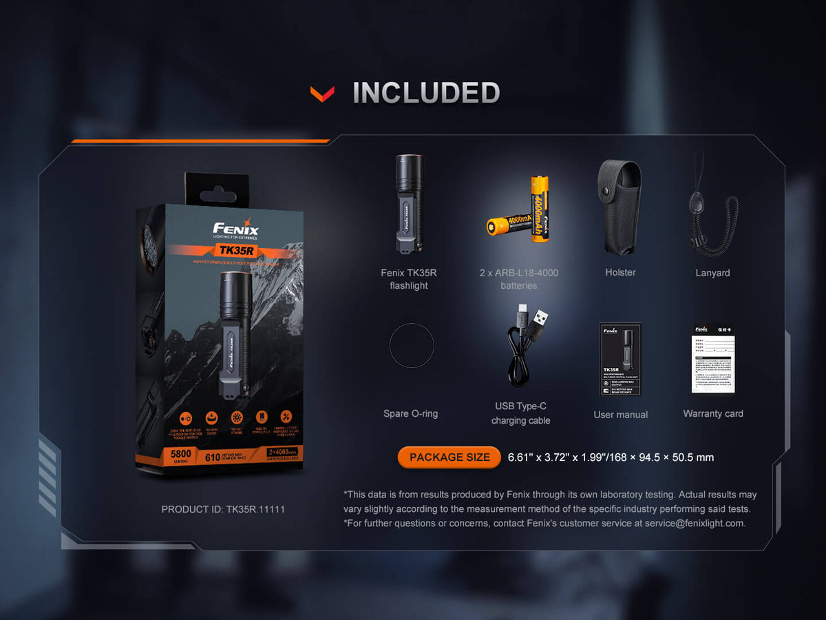 Fenix TK35R Rechargeable High-Performance Tactical Flashlight with UV Output