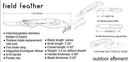 Outdoor Element Field Feather Folding Replaceable Blade Knife