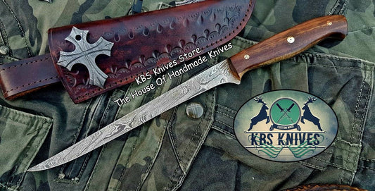 KBS Knives Fish Boning Knife – 8" Damascus Steel with Rosewood Handle