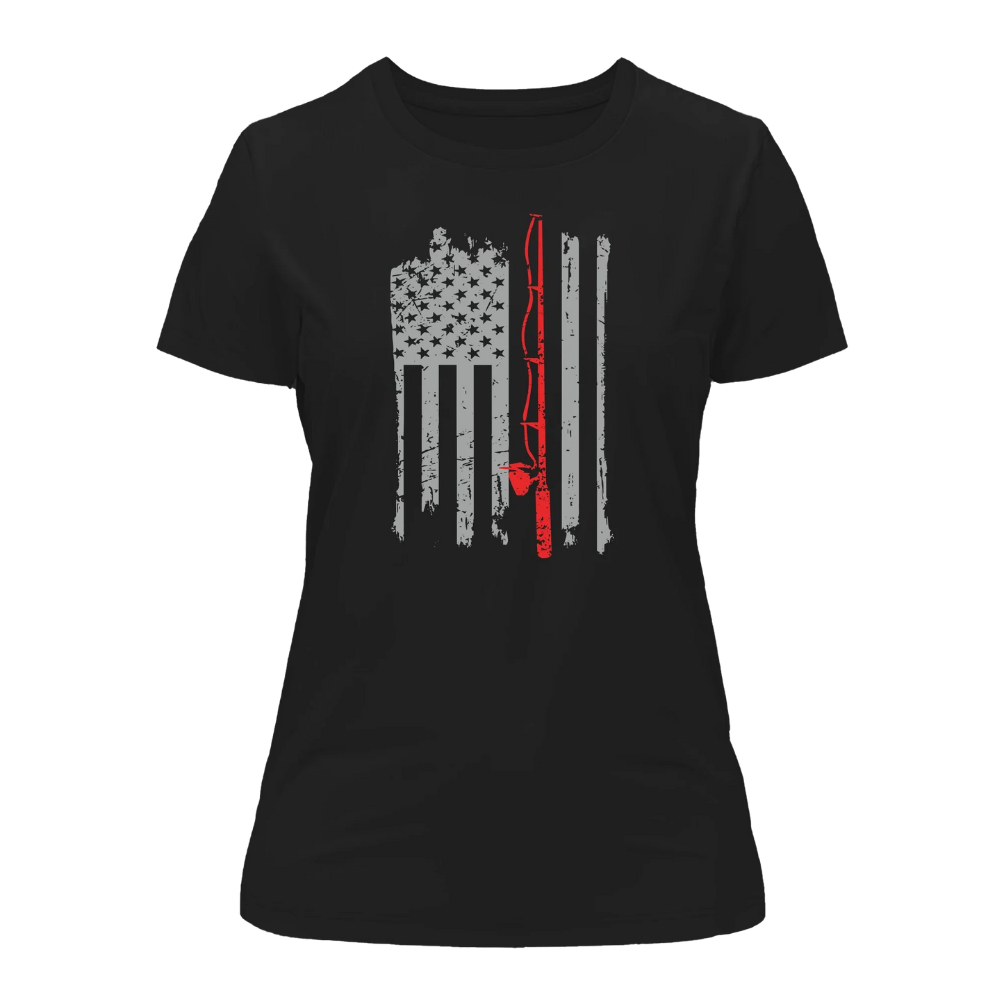 Outdoorzees Fishing Rod American Flag T-Shirt for Women