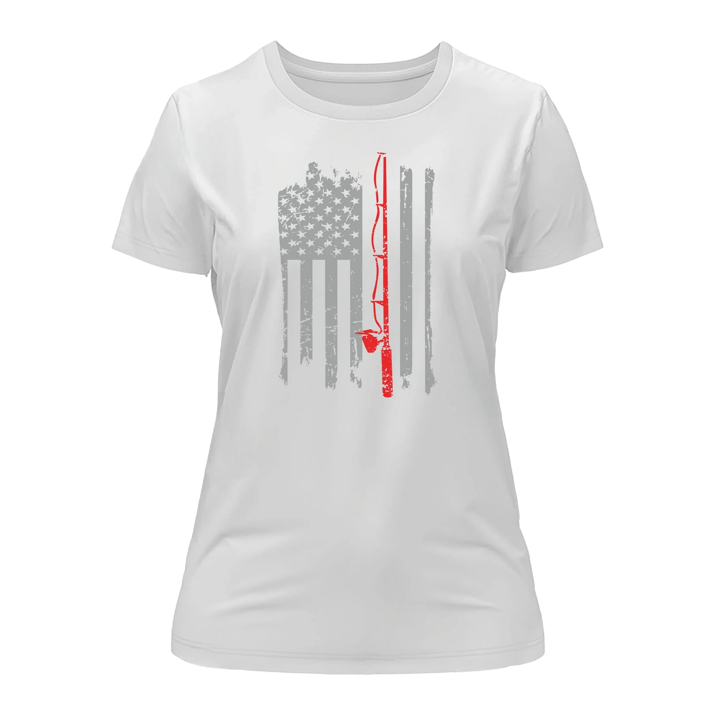 Outdoorzees Fishing Rod American Flag T-Shirt for Women