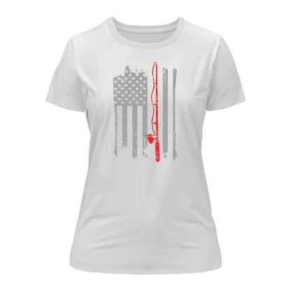 Outdoorzees Fishing Rod American Flag T-Shirt for Women