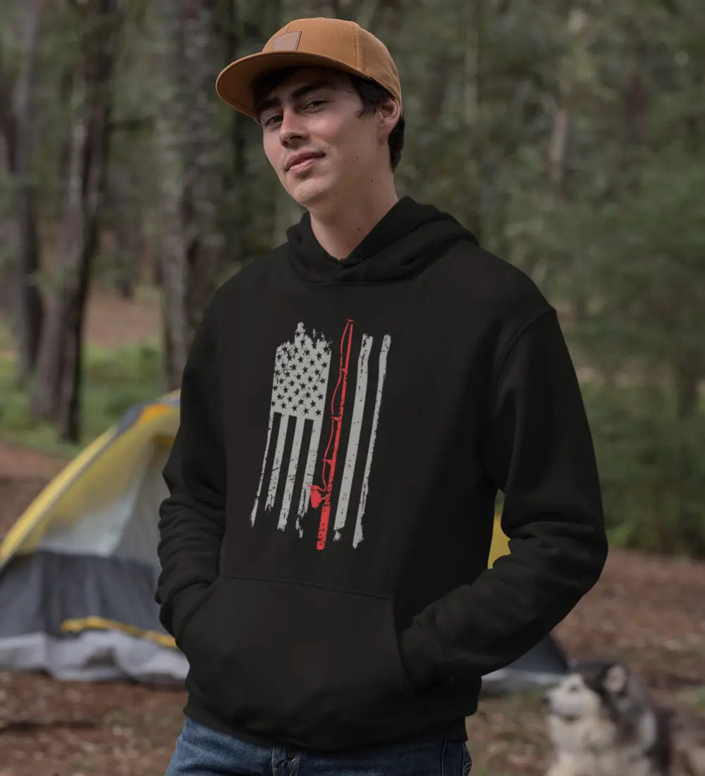 Outdoorzees Fishing Rod American Flag Unisex Hoodie
