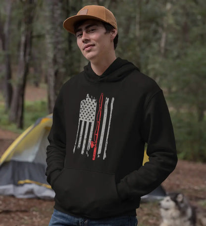 Outdoorzees Fishing Rod American Flag Unisex Hoodie