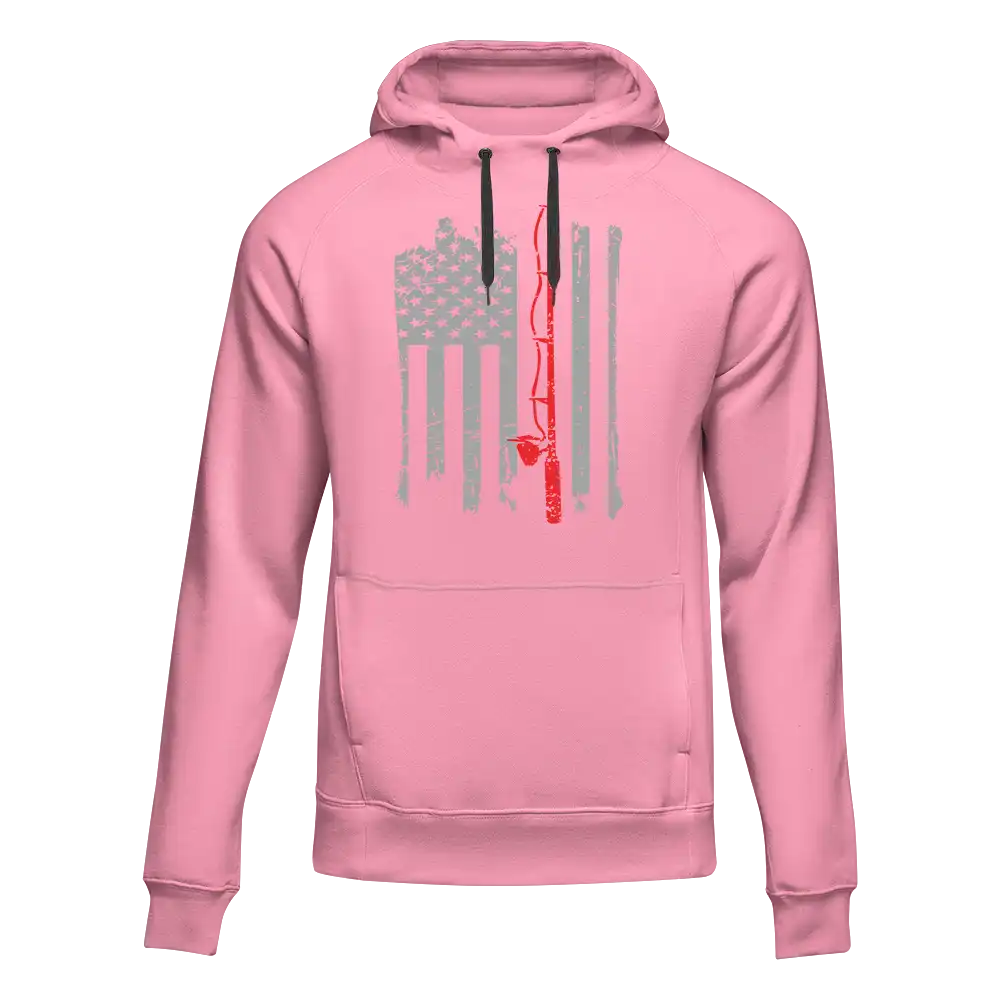 Outdoorzees Fishing Rod American Flag Unisex Hoodie