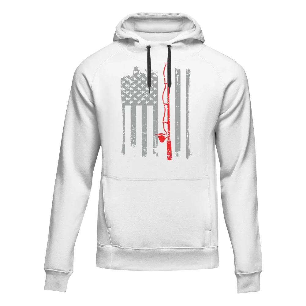Outdoorzees Fishing Rod American Flag Unisex Hoodie