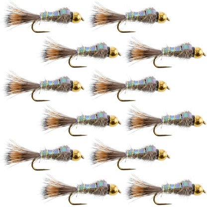 The Fly Fishing Place Barbless Bead Head Flash Back Gold Ribbed Hare's Ear Nymph 1 Dozen Flies Hook Size 12