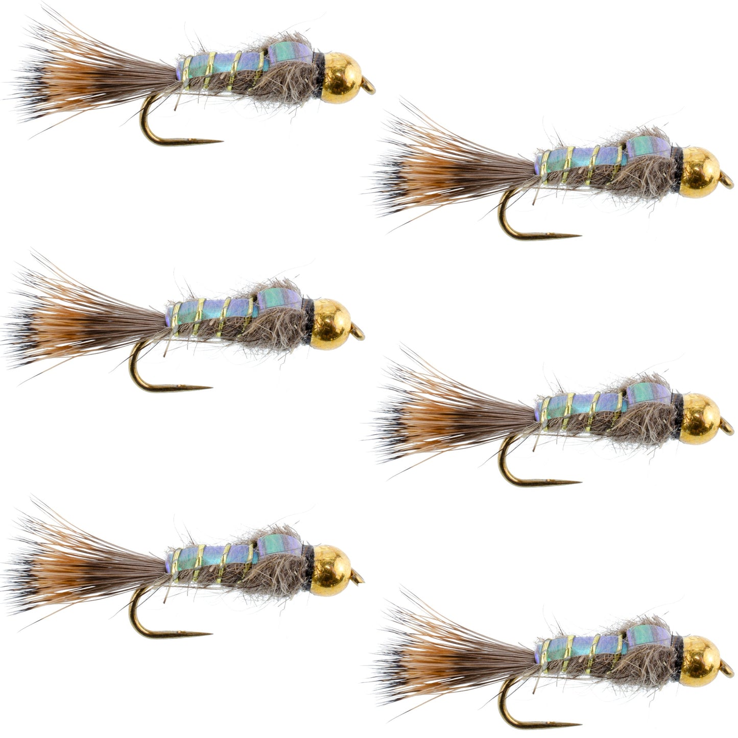 The Fly Fishing Place Barbless Bead Head Flash Back Gold Ribbed Hare's Ear Nymph 6 Flies Hook Size 10