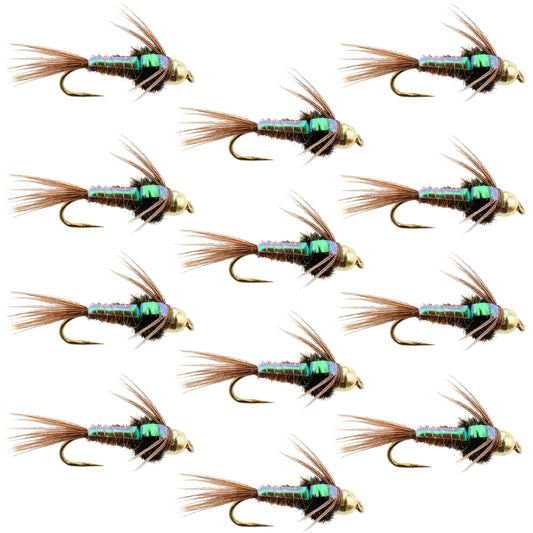 The Fly Fishing Place Barbless Bead Head Flashback Pheasant Tail Nymph Fly 1 Dozen Flies Hook Size 16