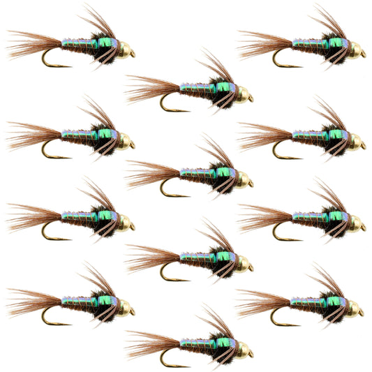The Fly Fishing Place Barbless Bead Head Flashback Pheasant Tail Nymph Fly 1 Dozen Flies Hook Size 14