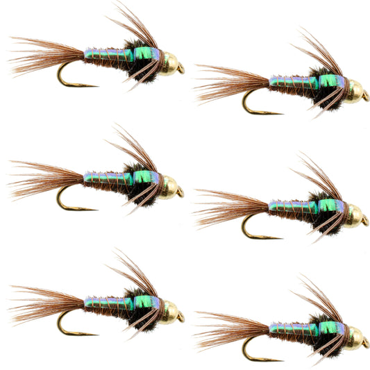 The Fly Fishing Place Barbless Bead Head Flashback Pheasant Tail Nymph Fly 6 Flies Hook Size 12