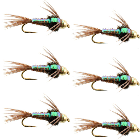The Fly Fishing Place Barbless Bead Head Flashback Pheasant Tail Nymph Fly 6 Flies Hook Size 18