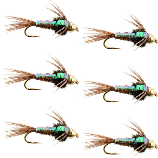 The Fly Fishing Place Barbless Bead Head Flashback Pheasant Tail Nymph Fly 6 Flies Hook Size 16