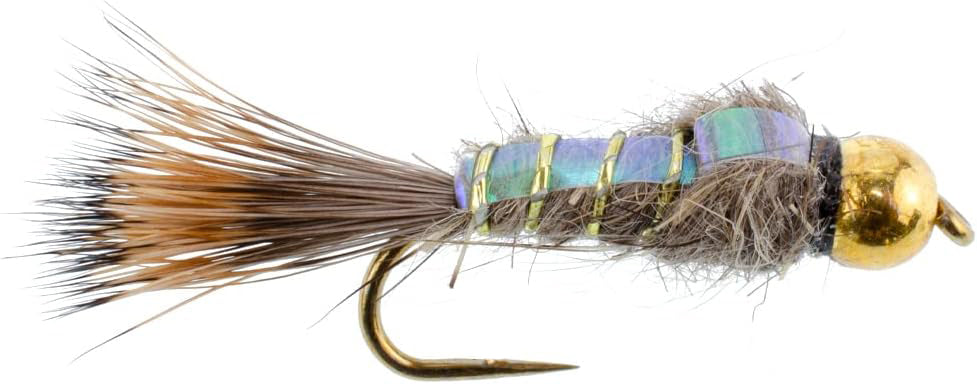 The Fly Fishing Place Barbless Bead Head Flash Back Gold Ribbed Hare's Ear Nymph 6 Flies Hook Size 12