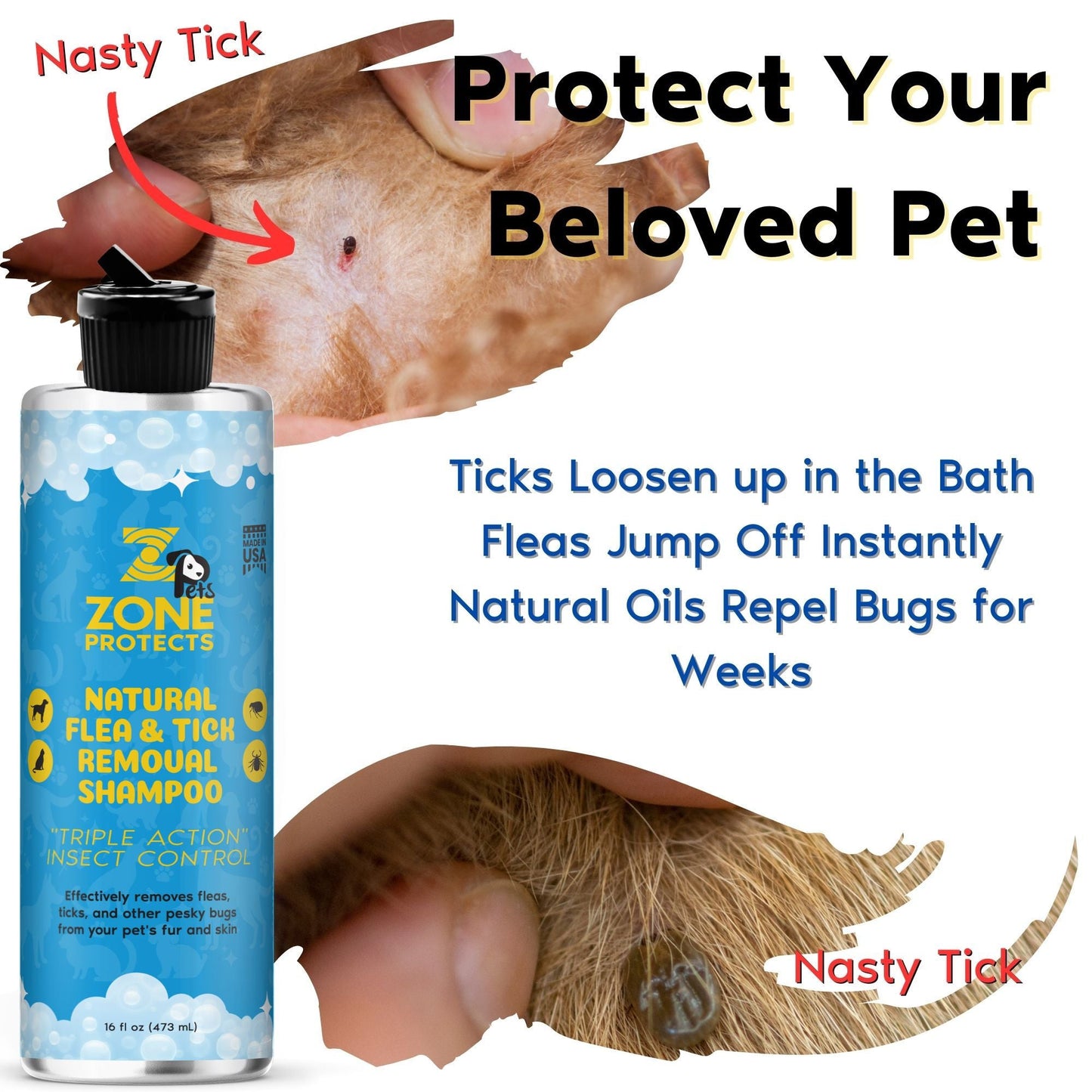 Zone Protects Natural Flea & Tick Removal Shampoo - Citrus Scented