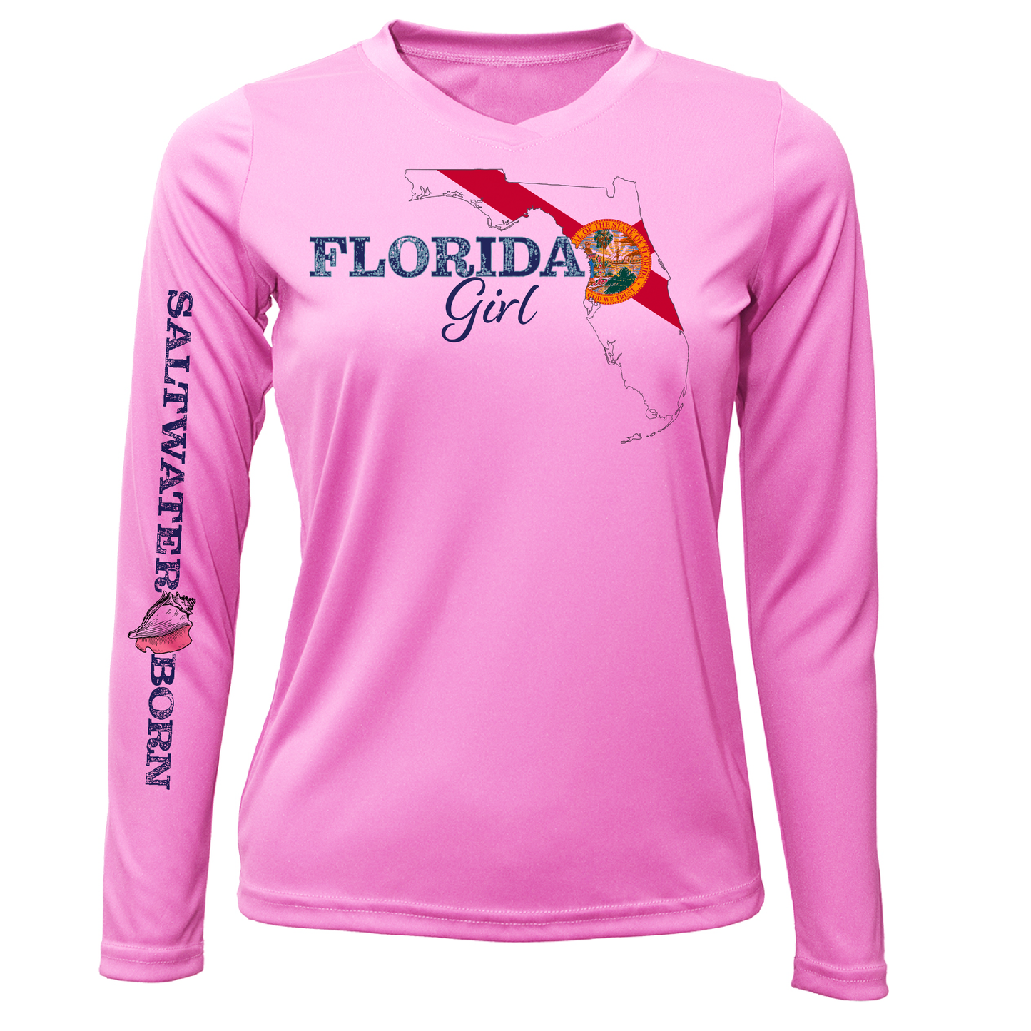 Saltwater Born Key West Florida Girl Long Sleeve UPF 50+ Dry-Fit Shirt