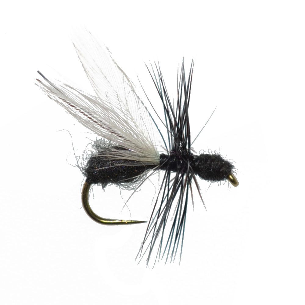 The Fly Fishing Place Barbless Black Fur Flying Ant Terrestrial Trout Dry Fly Fishing Flies - 1 Dozen Flies Hook Size 14