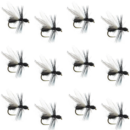 The Fly Fishing Place Barbless Black Fur Flying Ant Terrestrial Trout Dry Fly Fishing Flies - 1 Dozen Flies Hook Size 14