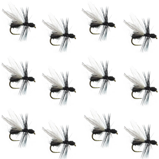 The Fly Fishing Place Barbless Black Fur Flying Ant Terrestrial Trout Dry Fly Fishing Flies - 1 Dozen Flies Hook Size 14