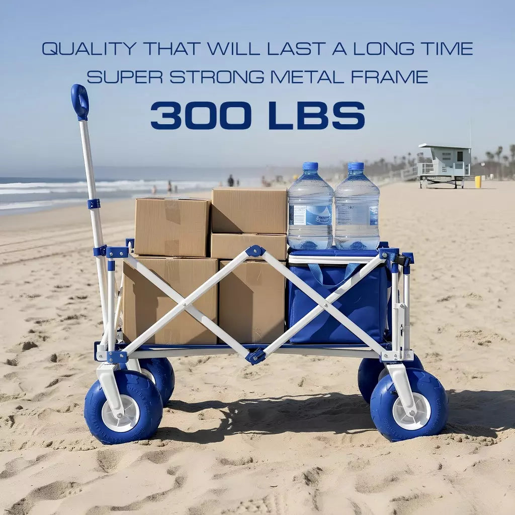 Luxel Carts Beach Wagon Cart with Big Wheels – Foldable Utility Wagon Blue