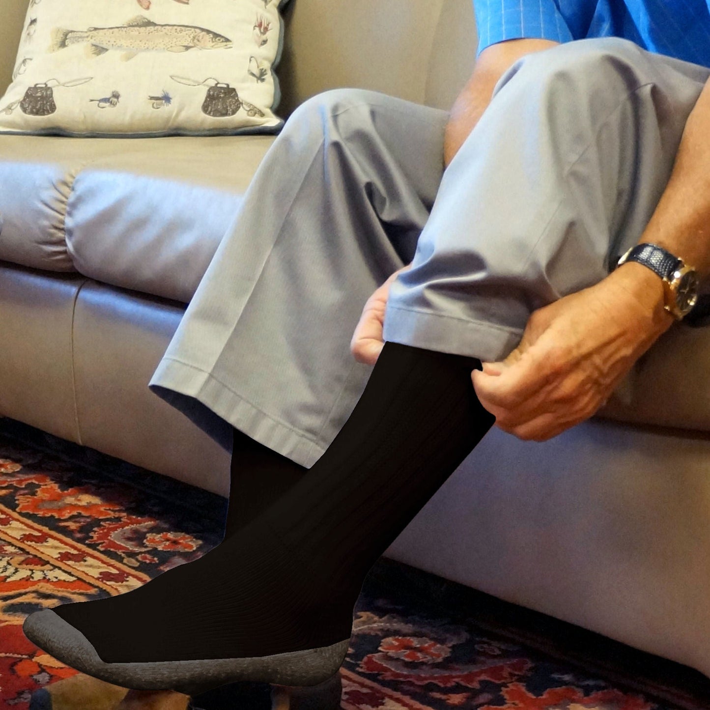 Crazy Compression Cozy Diabetic Comfort Relax Fit Black Crew Socks