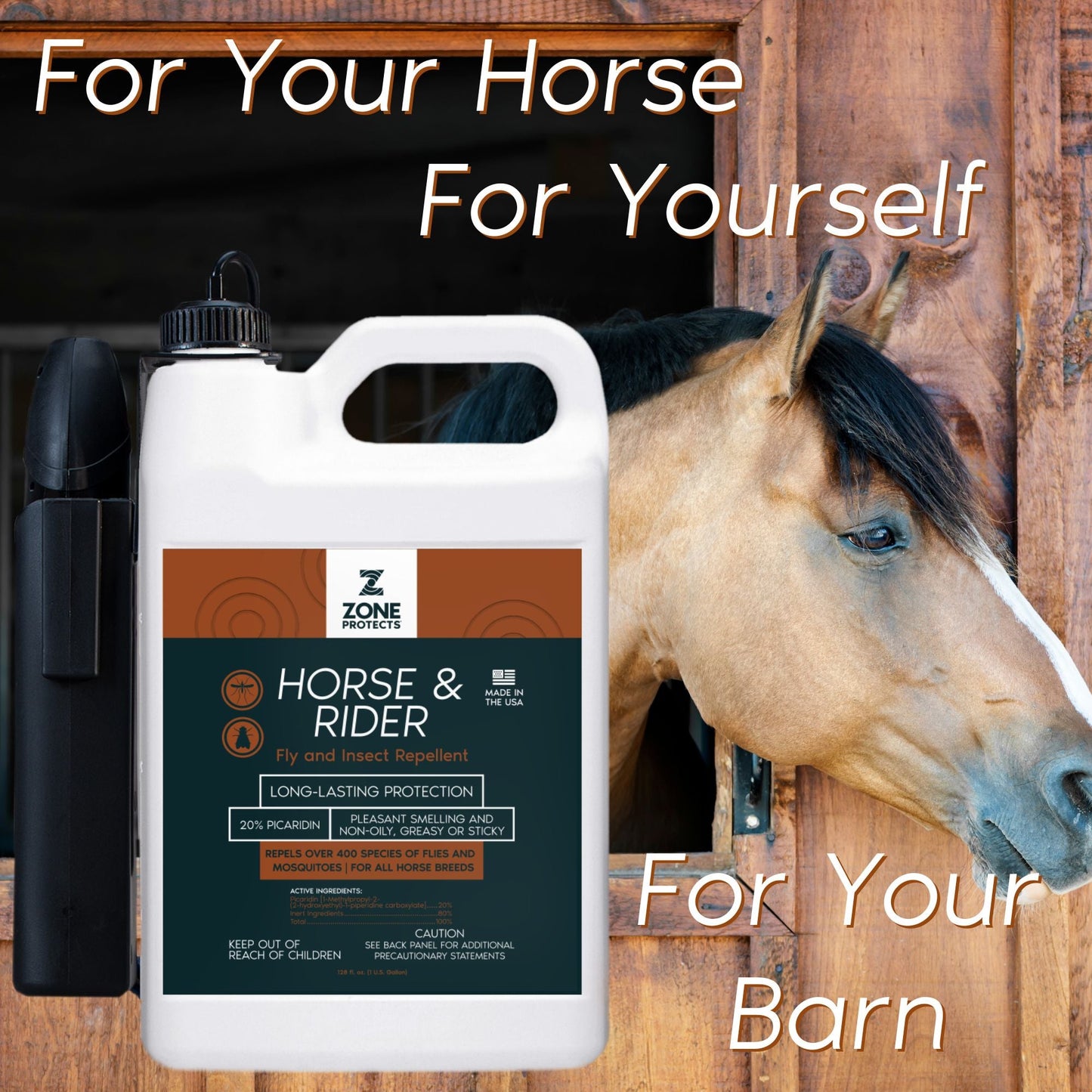 Zone Protects Horse & Rider Fly & Insect Repellent Spray, Gallon w/ Battery-Operated Wand