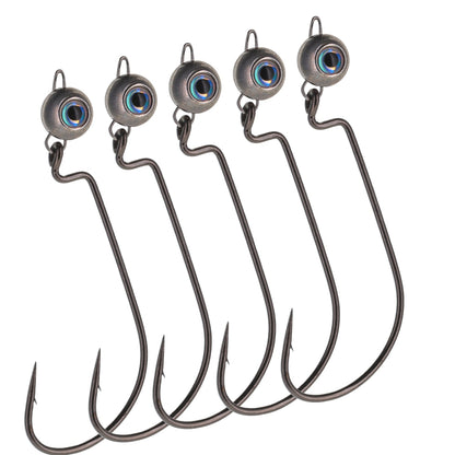 Reaction Tackle Free Swing Jig Head with Realistic Eye 5-Pack - Ideal for Ned Rig and Texas Rig - 97% Tungsten