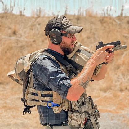 Outlaw Eyewear - Fugitive TAC Op Aluminum Sunglass Black Frame Transition Day-Night Pathfinder X Lens, with Multicam hat and Retaining cord