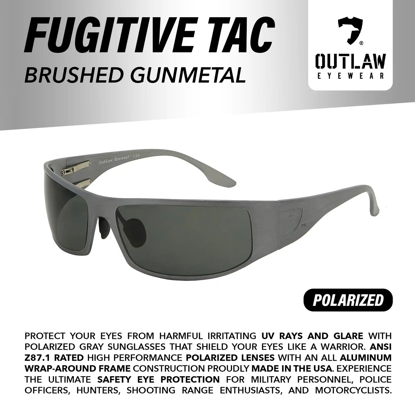 Outlaw Eyewear - Fugitive TAC Brushed GunMetal Vortex Box Bundle