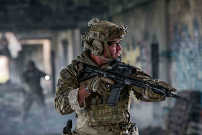 Outlaw Eyewear - Fugitive TAC Op Aluminum Sunglass Black Frame Transition Day-Night Pathfinder X Lens, with Multicam hat and Retaining cord