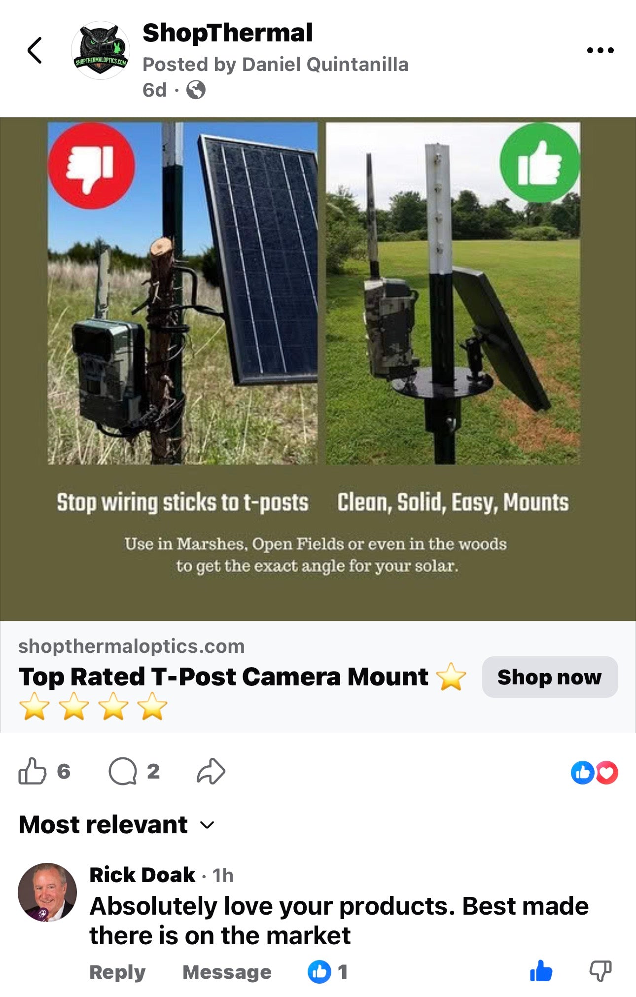 Shop Thermal Optics T Post Mount for 1 Camera and Solar Panel (includes 1 articulating arm for Solar and hardware for camera)