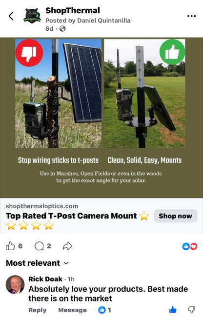 Shop Thermal Optics T Post Mount for 1 Camera and Solar Panel (includes 1 articulating arm for Solar and hardware for camera)