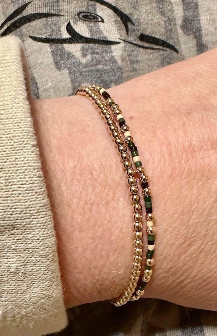 AF Waterfowl 14K Gold Filled and Camo Color Seed Bead Stretch Bracelets