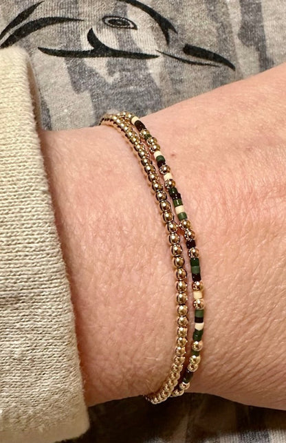 AF Waterfowl 14K Gold Filled and Camo Color Seed Bead Stretch Bracelets